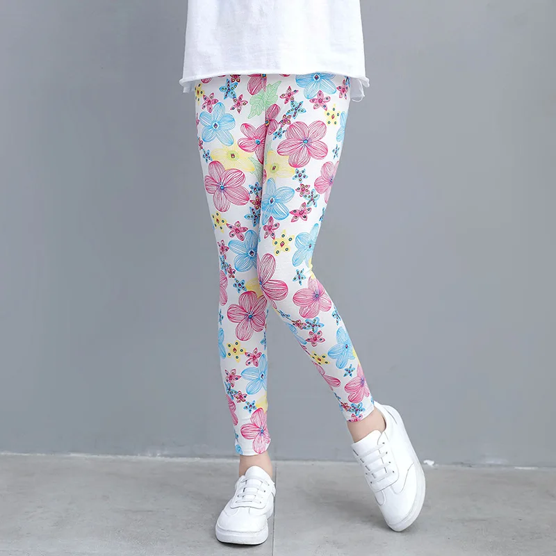 Spring Autumn Children Girls Cute Printed Flower Leggings Fashion Kids Pants  2-14 Y