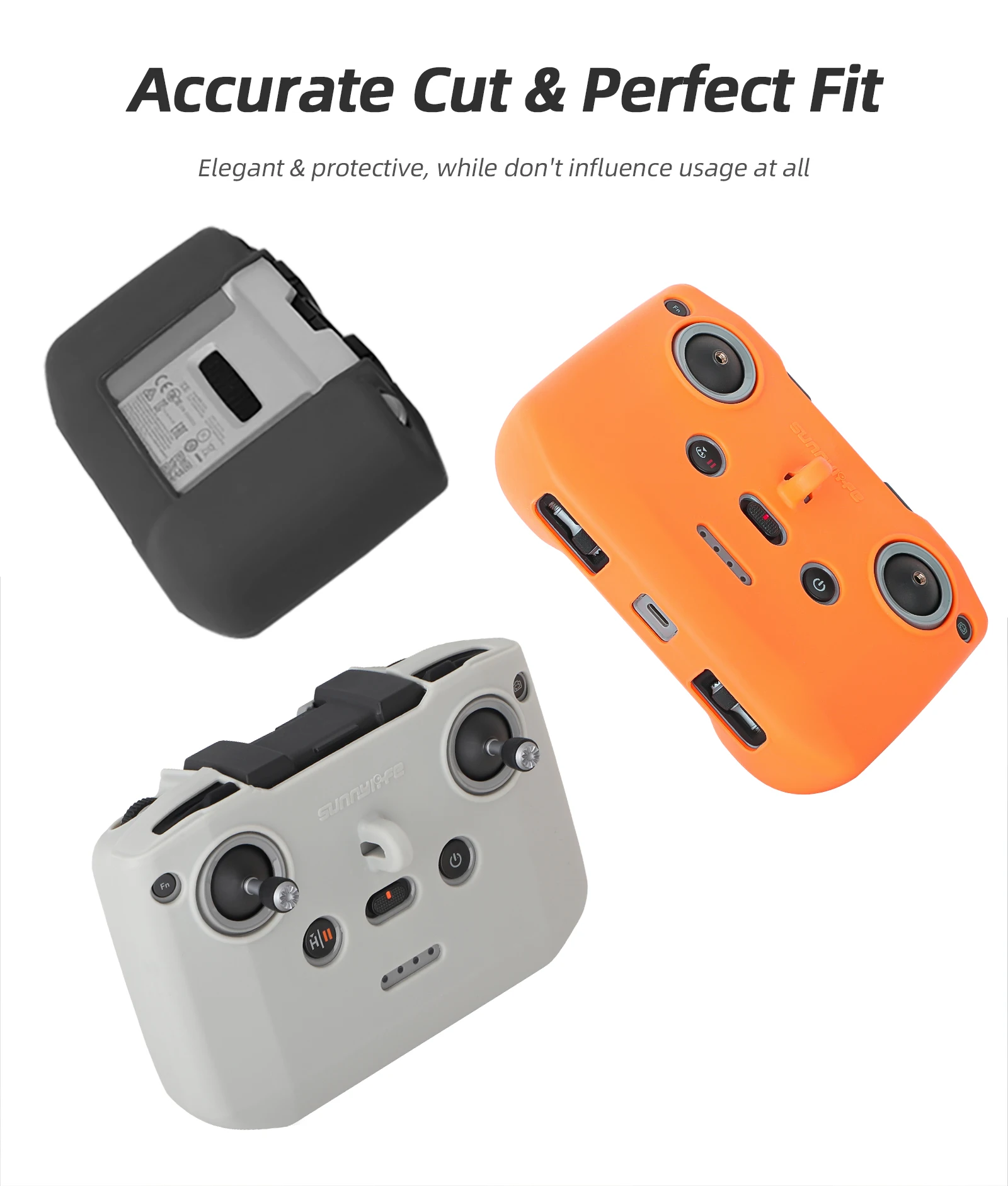 Housse silicone télécommande DJI Mini 3 Pro installée, ajustement parfait avec accès aux boutons