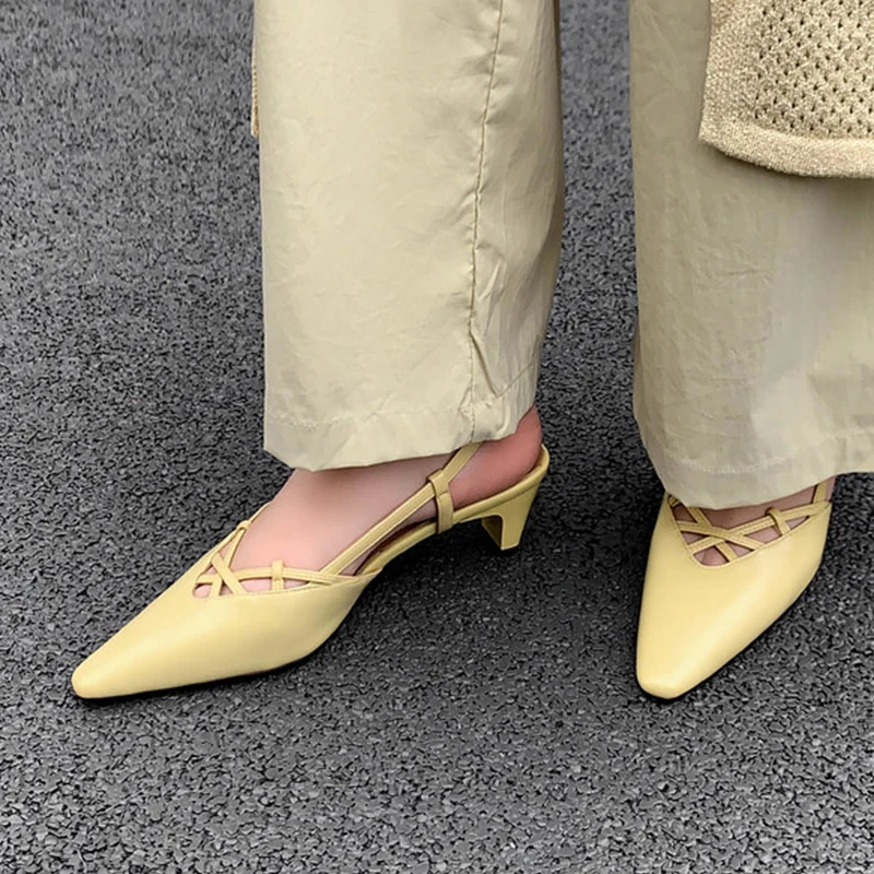 JOZHAMTA Size 34-40 Women High Heels Sandals Real Leather Slingback Summer Shoes Strappys Pointy Toe Sexy Party Office Dress