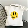 Funny Harajuku Smile Shoulder Bags Kawaii Fashion Tote Handbag Girl Canvas Environmental Large Capacity Portable Shopping Bag 3