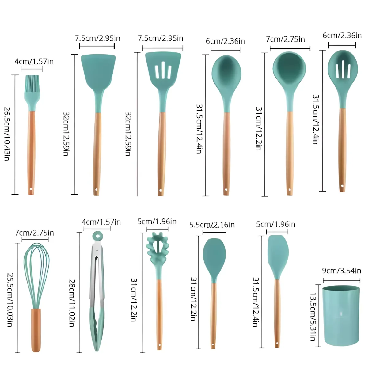 12Pcs Wooden Handle Silicone Kitchen Utensils Set High Temp Resistant Non-Stick Heatproof Storage Bucket Daily Cookiing kitchen utensils