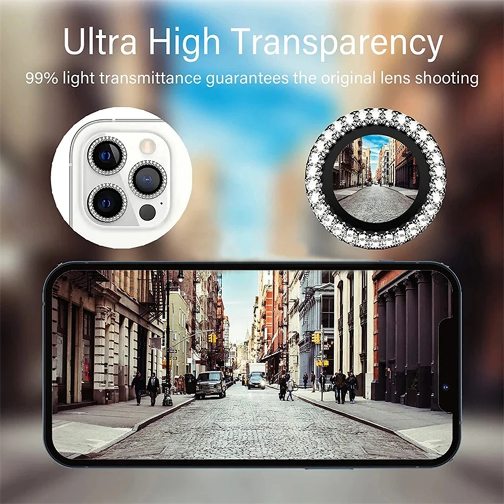 Diamond Glitter Camera Lens Protector with Tempered Glass and Metal Ring