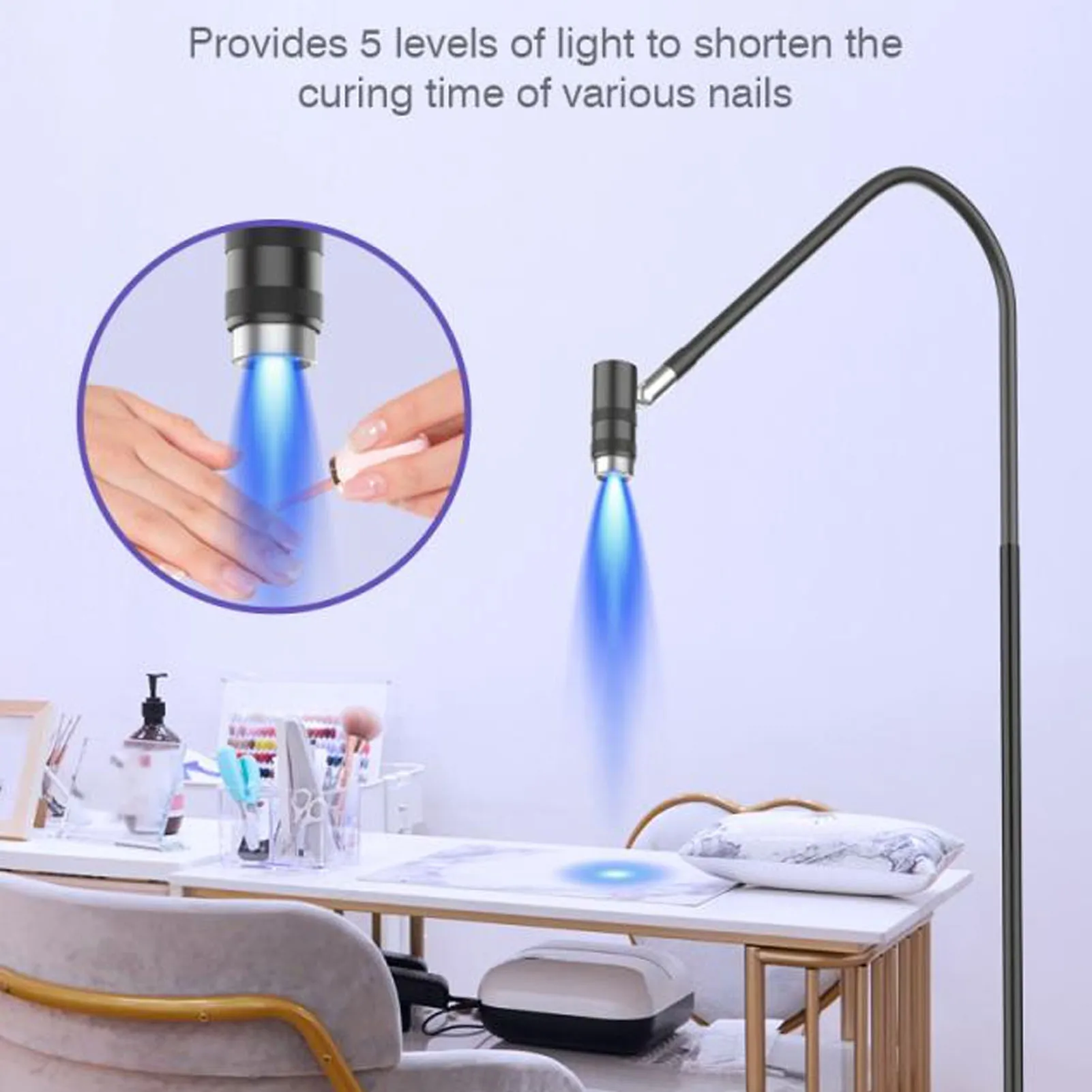LED Lash Curing Lamp Flexible Gooseneck Foot Pedal Switch Height Adjustment Eyelash Extension Glue Curing Light for Nail Salon 4