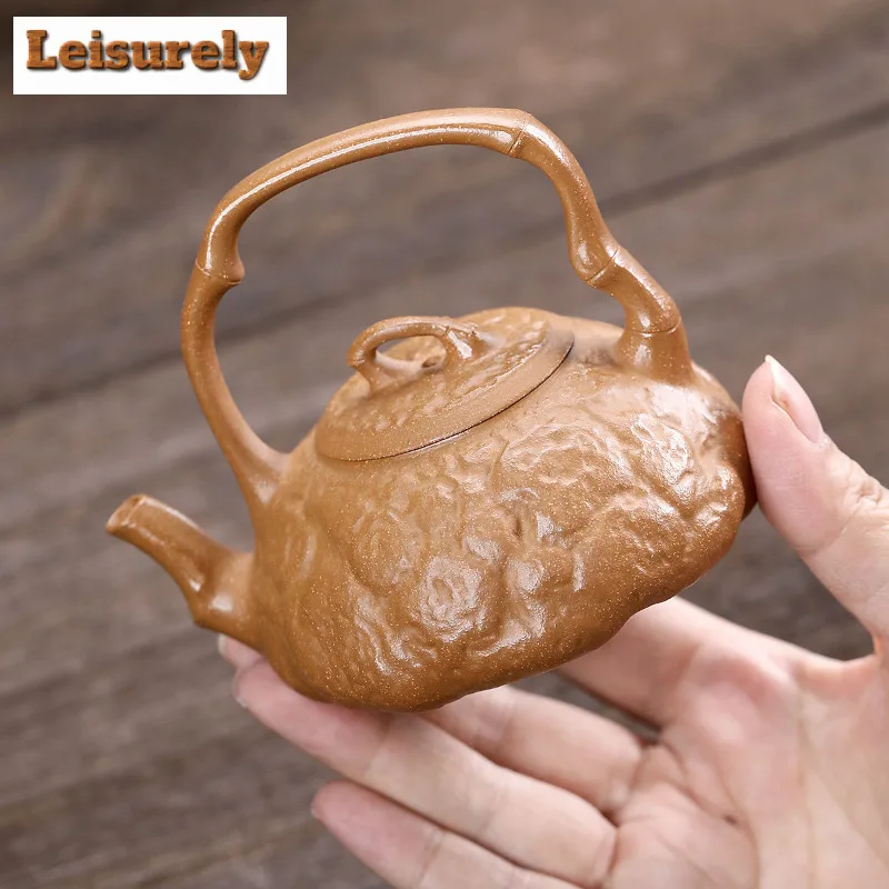 130ml Handmade Yixing Purple Clay Teapots Handmade Lifting Handle Pot Raw Ore Section Mud Tea Soaking Kettle Zisha Tea Set Craft