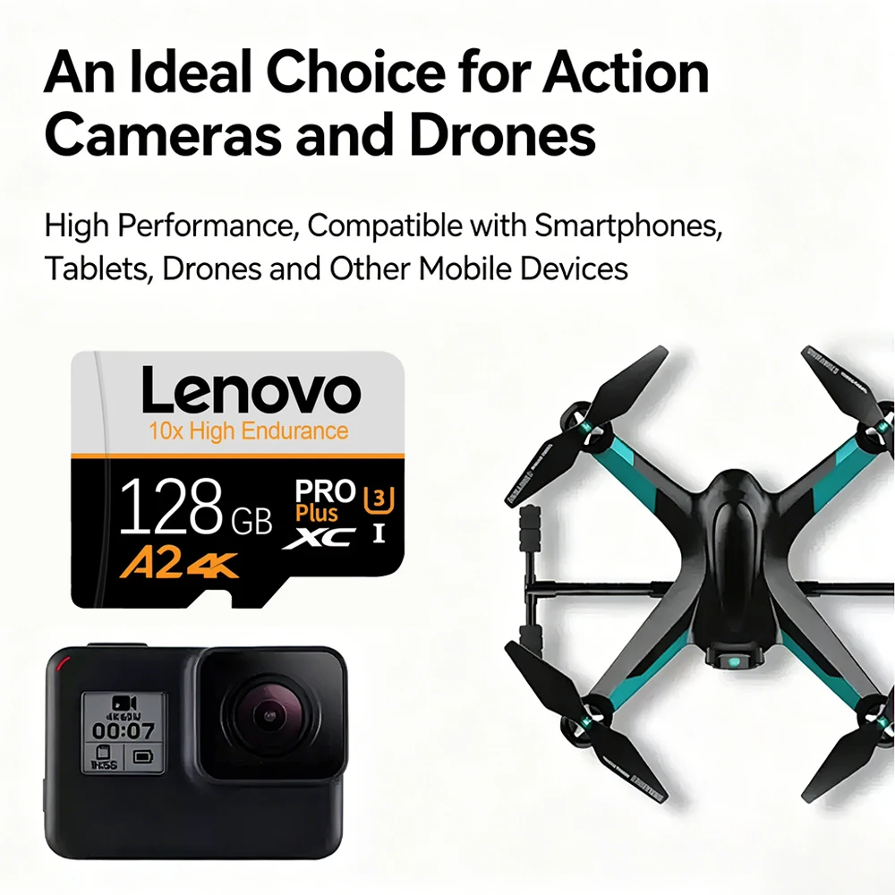 Lenovo High Speed SD Memory Card 512GB 4K Full HD Micro Video Card Compatible with Phone GoPro Action Camera 128GB 256GB SD Card