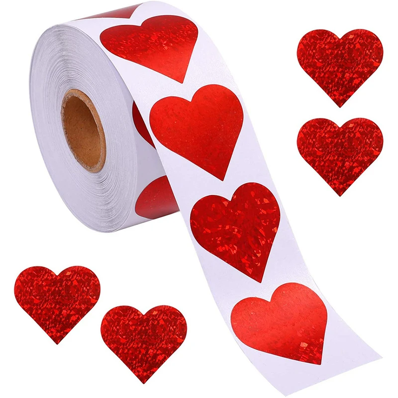 500Pcs/roll Sparkle Heart Stickers Red Love Scrapbooking Adhesive Sticker  for Valentines Day Wedding Gift Box Bag Decoration 1