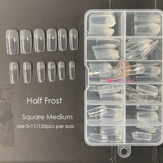 120pcs/box Instant Soft Gel Nail Tips Sculpted Coffin Stiletto Full Cover Press On Nail Tips Soak Off Salon Custom Nails Half Frost Square