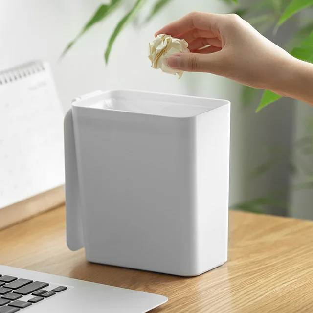 White Compact Flip Lid Trash Can Mini Office Waste Bin Space Saving Desktop Garbage Container Bathroom Kitchen Plastic Waste 6