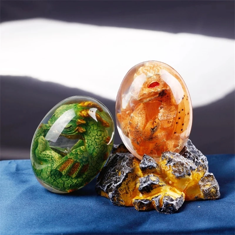 Sculpture d'oeufs de dinosaure ornemental en résine d'oeuf de dragon de lave, souvenir de pierre précieuse de cristal, collection de décor à la maison, cadeau d'enfant, jouet  15