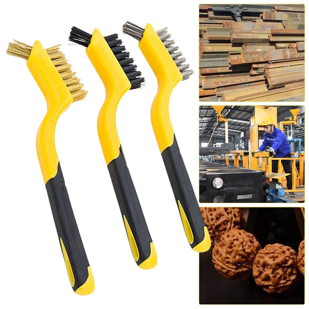 3pcs 7Inch Wire Brush Steel Brass Nylon Brush Cleaning Polishing Detail Metal Rust Scrubbing Polishing Burring Hand Tools