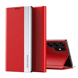 Luxurious Flip Stand Leather Phone Cover with Bracket - S24 or S25 (Red)