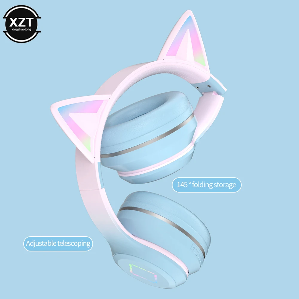 Bluetooth 5.1 Wireless Headset with Mic RGB LED Light for Kids PC Gamer