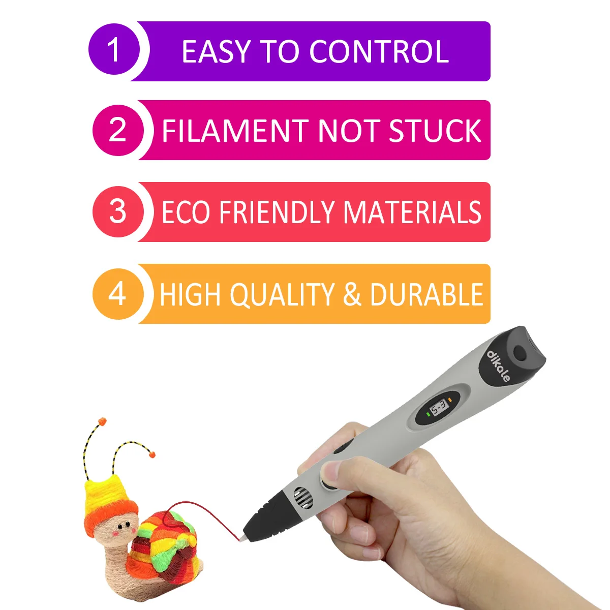 Dikale 3D Printing Pen with Free 3m* 12 Colors PLA Filament Newest Version 3D Drawing Pens Bonus Stencils Kid Adult Arts Gift