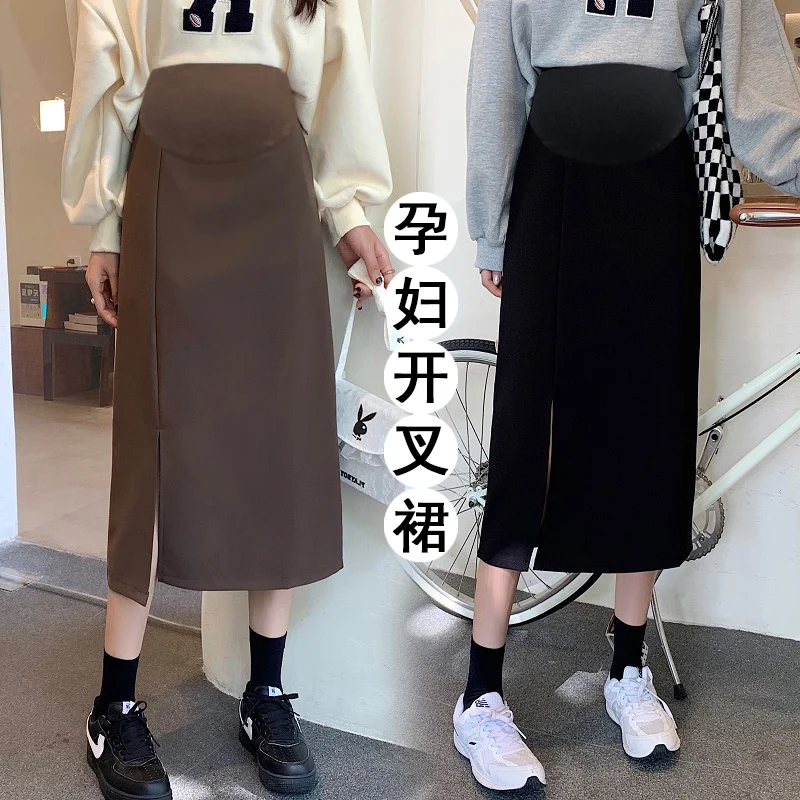 3325# Autumn Winter Fashion Knitted Maternity Skirts Elastic Waist Belly A Line Clothes for Pregnant Women Pregnancy Pencil Slim