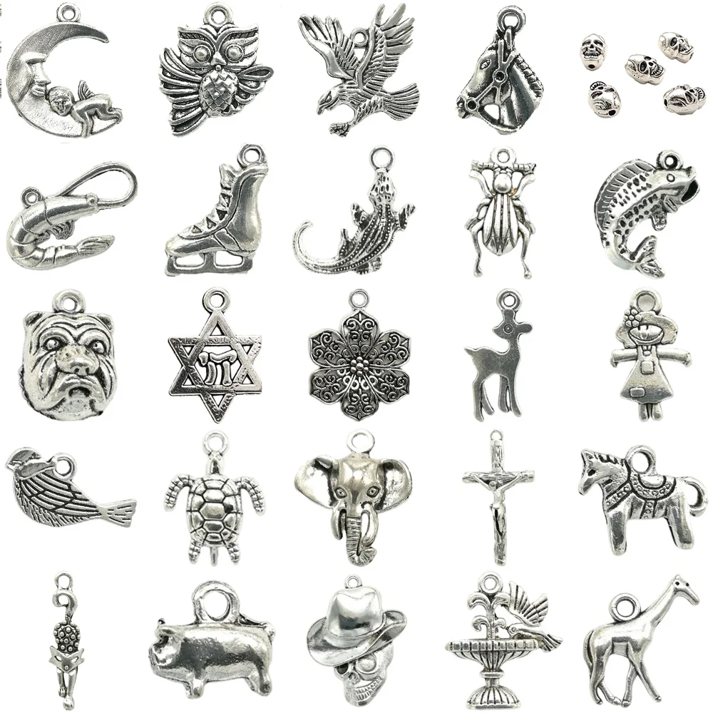 BulkAntiqueSilverCharmsPendantsforJewelryMakingDIYHandmade