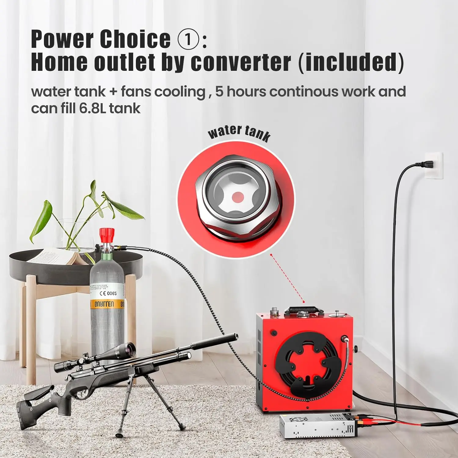 Air Compressor, 350W Powerful Motor,Max 5800Psi/40Mpa, Water and Fan Cooling, 5 Hours Continous Work