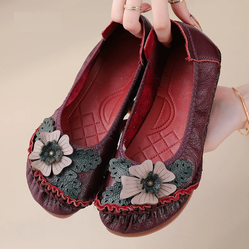 GKTINOO Genuine Leather Loafers For Women 2024 Flower Woman Flats