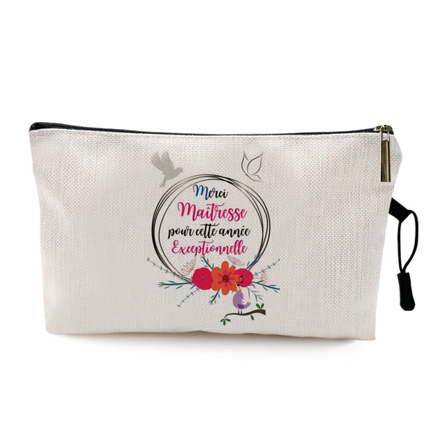 Teacher's Day Graduation Gift Cosmetic Bag Super Atsem Merci Maitresse Print Women Neceser Makeup Bag Pouch Travel Organizer Pattern 3