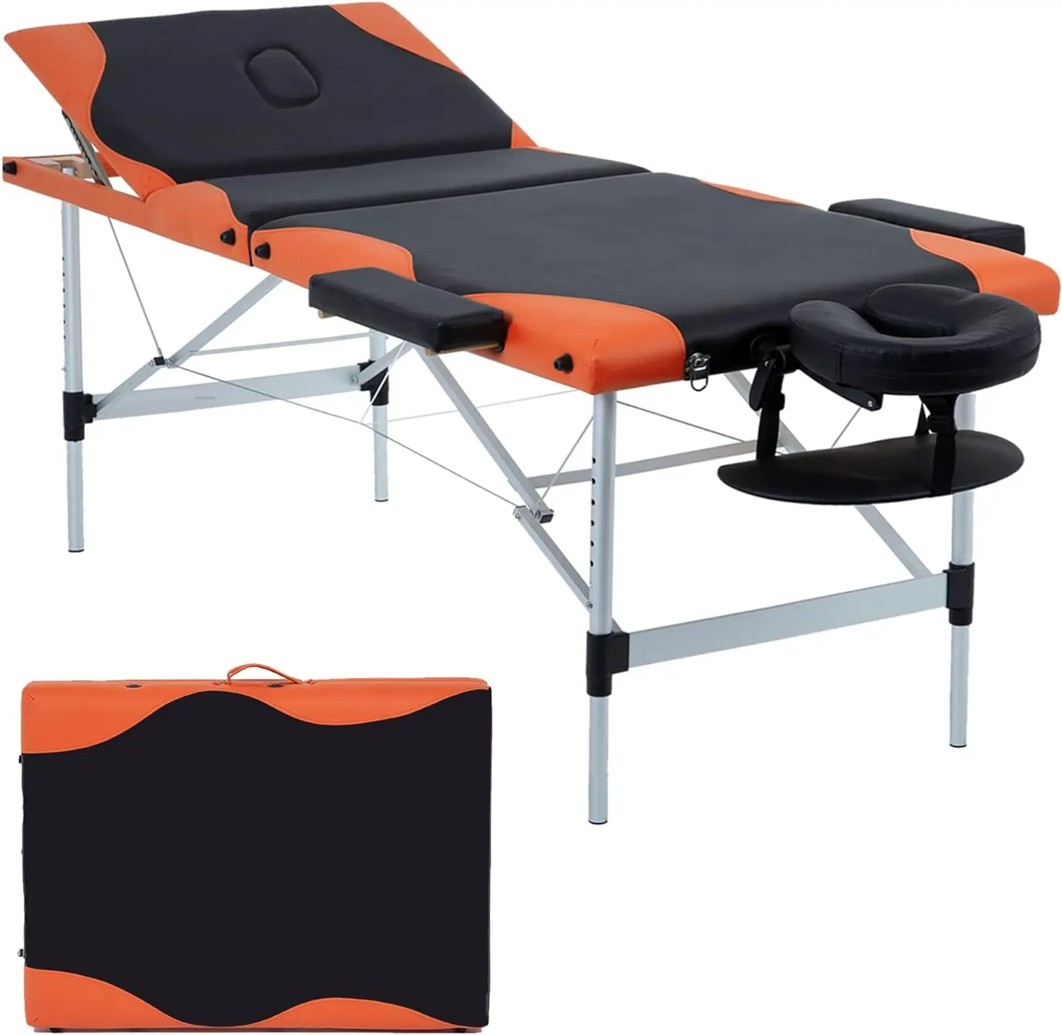 

Massage Spa Bed 84 Inch Height Adjustable 3 Fold Aluminium Massage Table W/ Face Cradle Carry Case Portable Facial Salon Tattoo