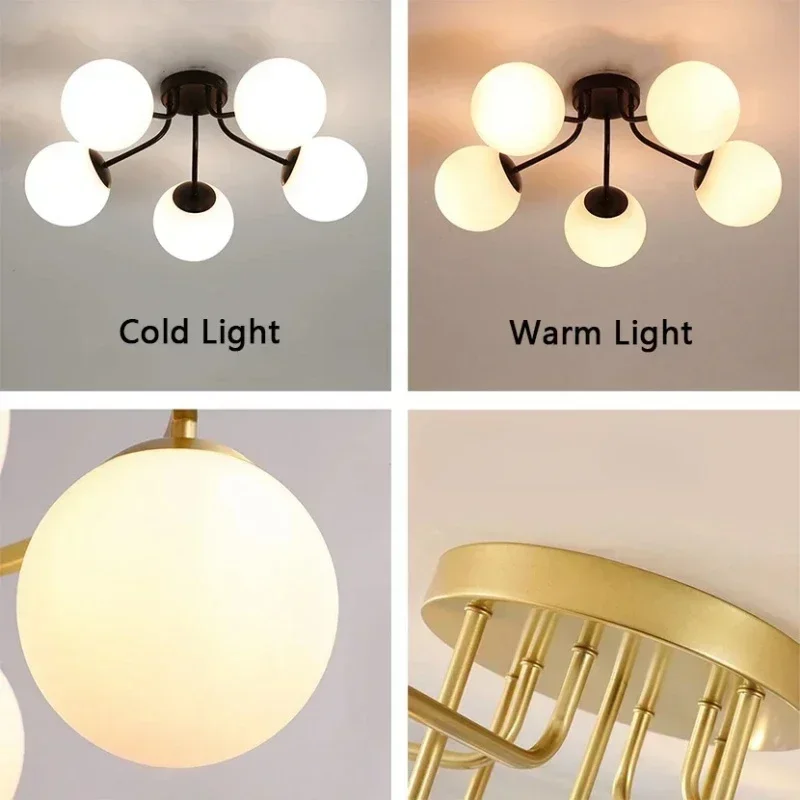 Modern Minimalist Magic Bean LED Ceiling Lamp x2 Living Room Bedroom Study Restaurant Glass Ball Chandelier Indoor