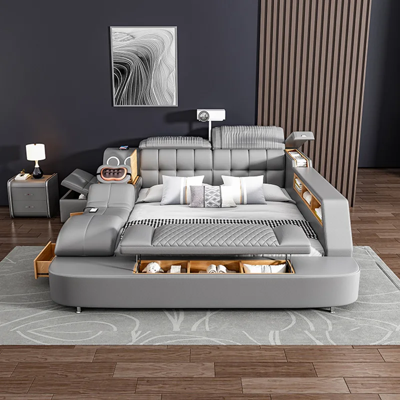 

Queen Size Multifonction Bed Bedroom Organiser Modern Luxury Bed Storage Space Marco De Cama Queen Moderno Home Furniture