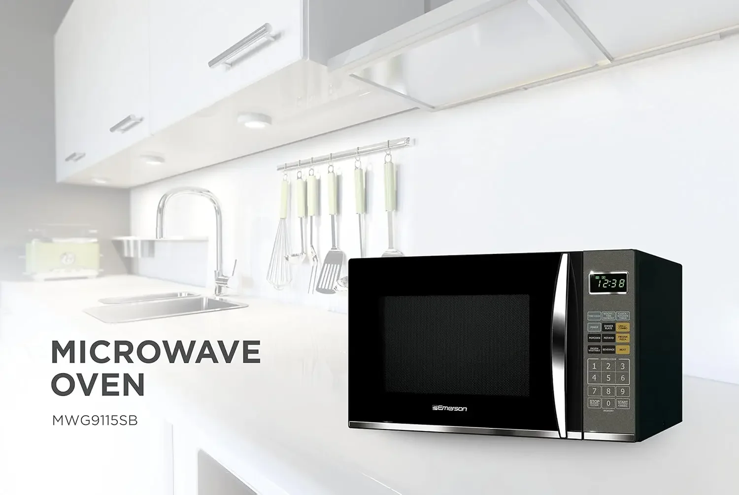 MWG9115SB-N Microwave Oven with Griller, Timer & LED Display 1100W, 11 Power Levels, 9 Pre-Programmed Settings, Removable Glass 6
