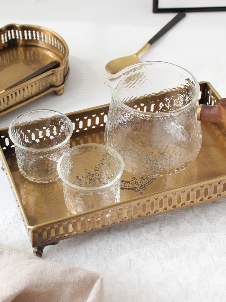 

Brass retro tray rectangular European decorative cups aromatherapy storage tray snacks candy French luxury imports.