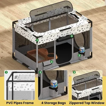 Cat Playpen, PVC Pipe Reinforced Kitten Dog Pet Playpens for Indoor Cats Enclosed, Portable Foldable Puppy Doggy Play Pen 5