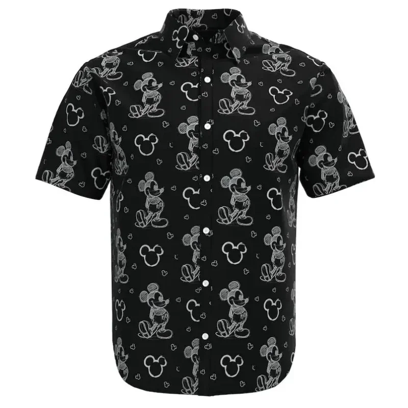 2024 New Disney Hawaiian Shirt Fashion Mickey Mouse Sketch Doodle Shirt Disneyland Short Sleeve Button Shirt Casual 3