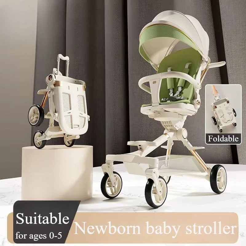 One-click Folding Baby Stroller Can Sit & Lying High Landscape Two-way Baby Strolling Cart Lightweight Anti-Rollover