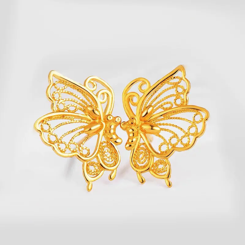 

genuine 18K Pure Yellow Gold Butterfly stud Earring for Women Romantic gold original earrings Wedding Jewelry Luxury Gifts