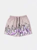Men's Flame Print Shorts Breathable Mesh Athletic Basketball Shorts Summer Oversized Sport Shorts Drawstring Gym Short Pants 3