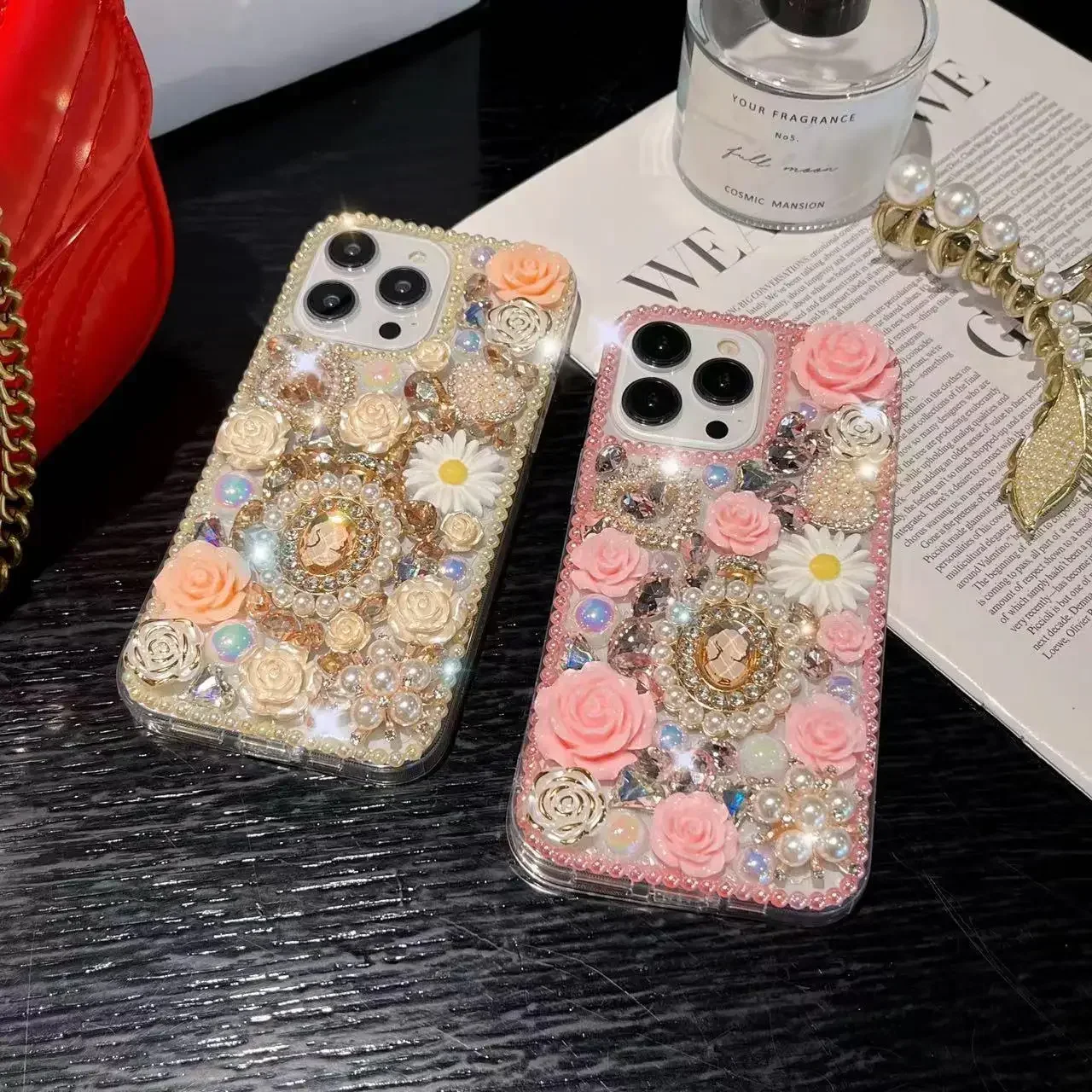 

Luxury Bling Diamond Perfume Bottle Flowers Rhinestone Case For Xiaomi Redmi 9A 9C Note8 9Pro Note10S Note11 Pro 12Pro Cover