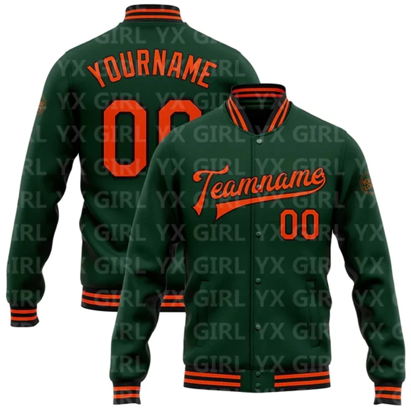 Custom Green Gold Bomber Full-Snap Varsity Letterman Jacket 3D Printed Baseball Button Jacket