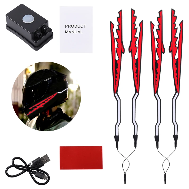 

2022 New 4-in-1 Motorcycle Bike Helmet LED Cold Light Strip EL Sticker Waterproof Warning Lights Night Riding Accessories