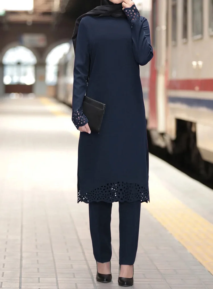 2PCS Abaya Turkey Muslim Islamic Clothing Women\\'s Spring Autumn Blouse Long Pants Long Sleeve Shirts Dress Female Outfits