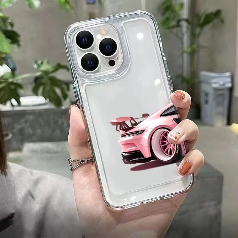 Trendy Pink Luxury Car Transparent Soft Phone Case Cover