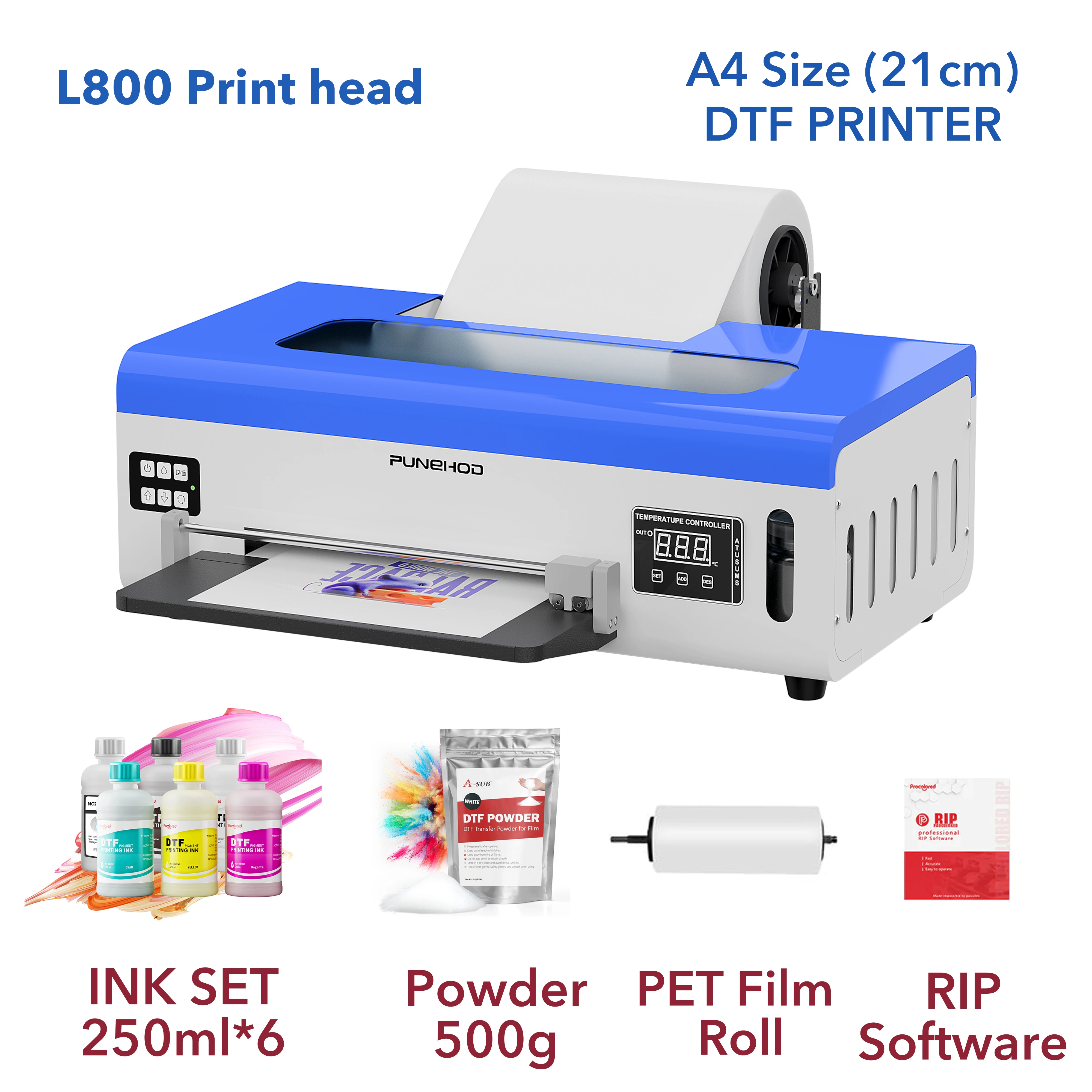Punehod A4 DTF Printer Direct To Film DTF Printing Machine Epson L805 L800 With Oven F8 F13 DIY T-Shirts Clothes