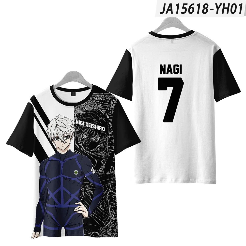 thumbnail image 1 of 2022 Última camiseta BLUE LOCK NAGI para hombres, camisetas con estampado 3D para mujeres, camisetas de manga corta con cuello redondo, camisetas de dibujos animados de anime para niños y niñas, 1 of 5