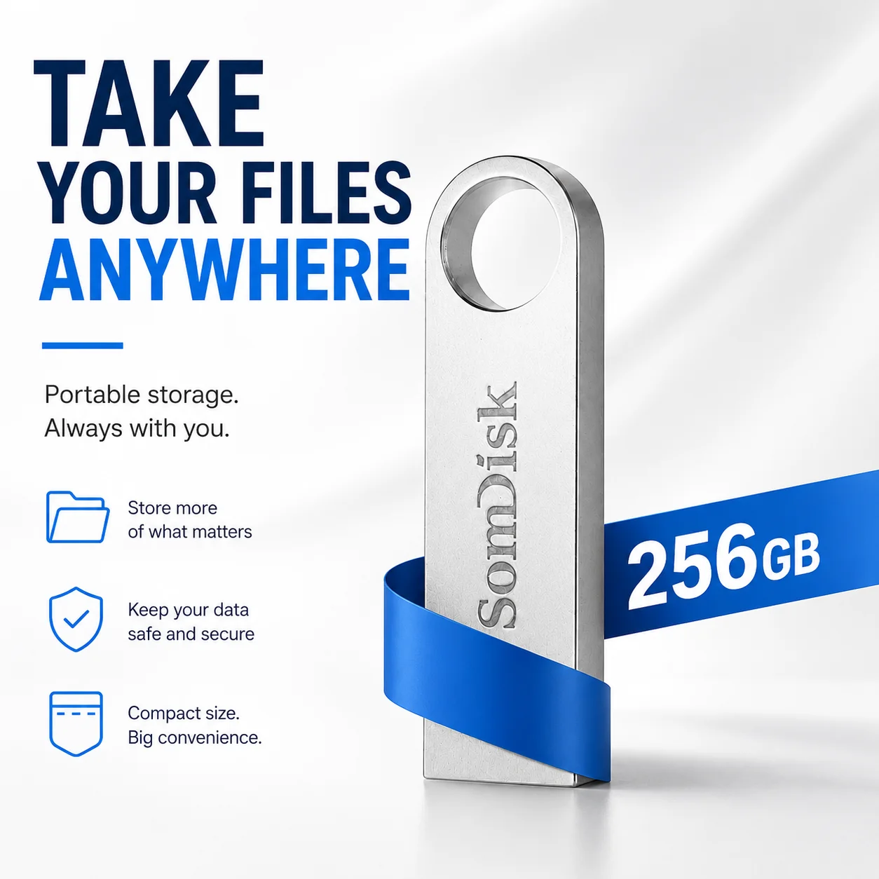 High-Capacity USB 3.0 Flash Drive with Keychain Attachment