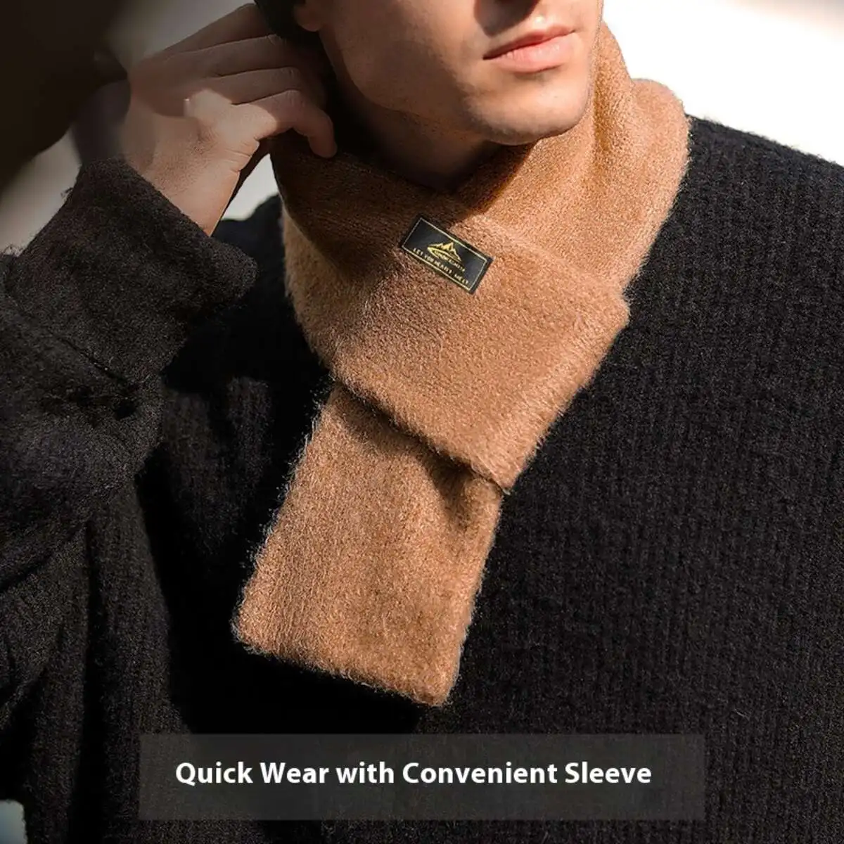 Jaapani retro lühike silmkoeline sall ühevärviline meeste talvine külmavastane soe pehme kaelus_voghion.com