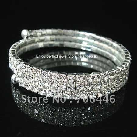 

Silver Plated Clear Rhinestone crystal 3-Row Sparkly Wedding or Bridal Bracelet