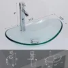 21.5" Bathroom Vessel Sink Modern Artistic Single Clear Boat Tempered Glass Basin Bowl Sink, W/Water Save Faucet Pop Up Drain 6