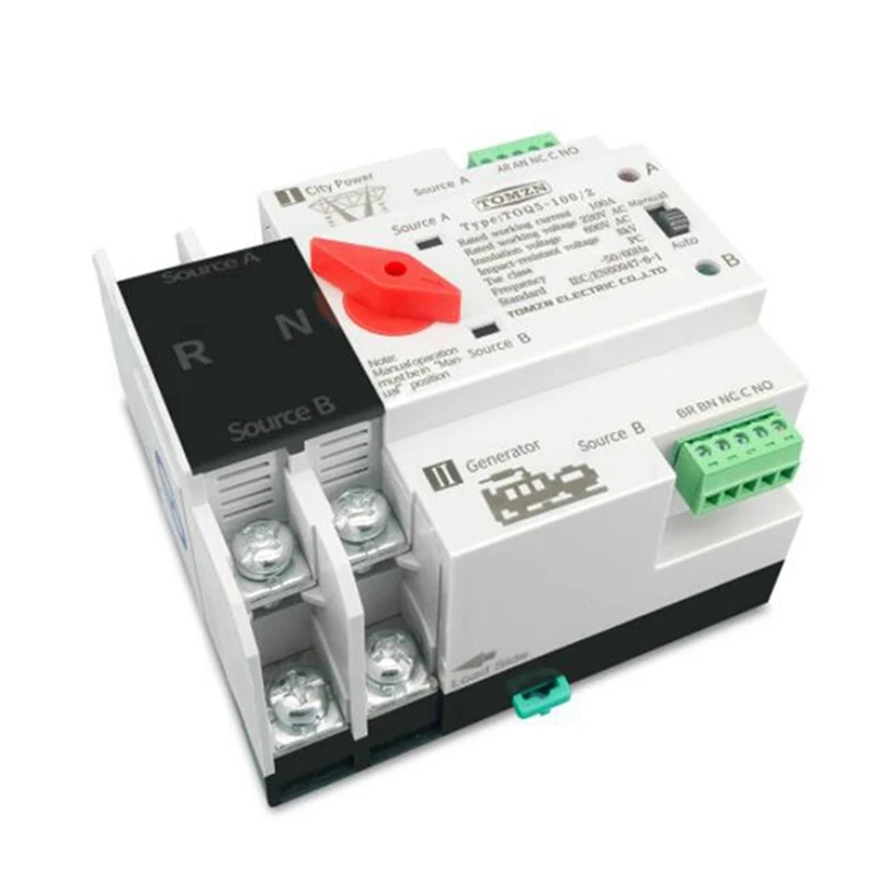 

2X TOMZN Din Rail 2P ATS Dual Power Automatic Transfer Switch Electrical Selector Switches Uninterrupted Power 100A