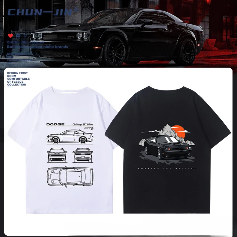 New Dodge SRT American big V8 muscle car Hellcat DEMON Charger Challenger pure cotton short sleeve summer T-shirt