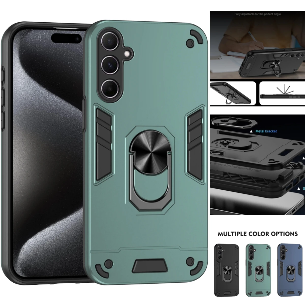 Enhanced Armor Shockproof Case with Protective Ring Stand Cover
