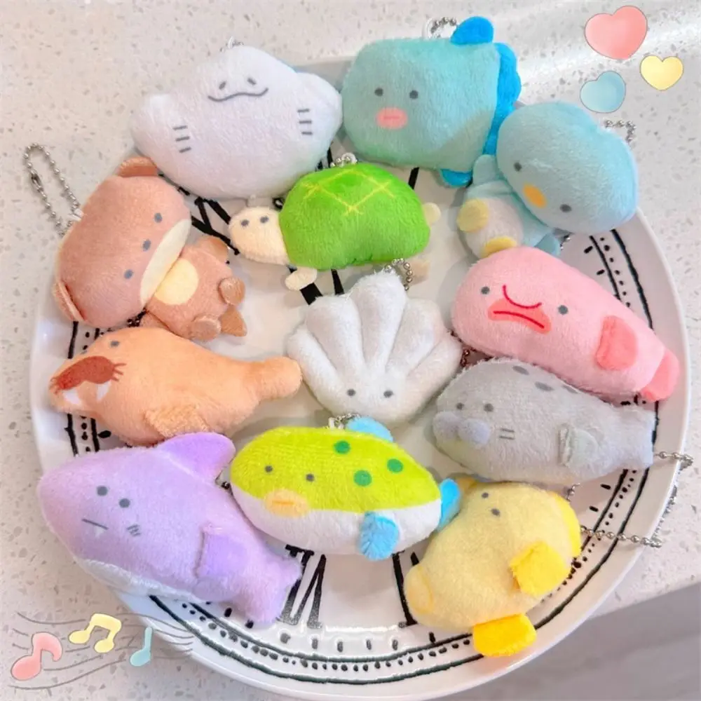 Kawaii Shark Penguin Aquarium Plush Doll Small Marine Animal Cute Anime Keychain Ornaments Stuffed Toy Bag Pendant Kids Gift