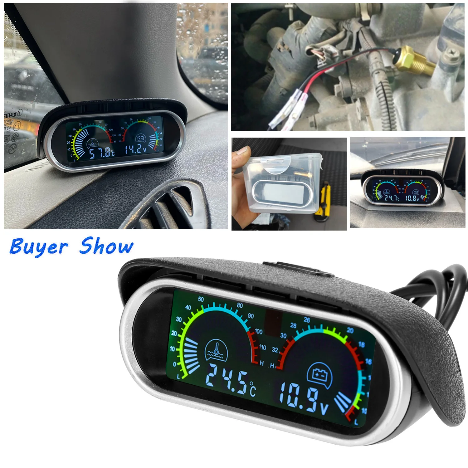 Digital 2 IN 1 LCD Gauge Voltmeter+Water Temperature Meter with Sensor 1/8 NPT 0~120 Celsius Water Temp Gauge for Car 12V 24V