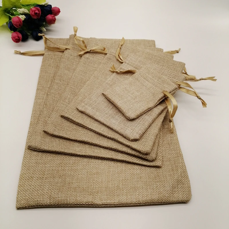 100pcs Silk Ribbon Jute Bag Sack Drawstring Bag Small Jewelry Bag Pouch for Jewelry Packaging Display Wedding Christmas Gift Bag