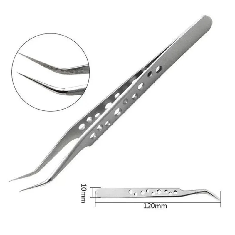 1/2Pc Professional High Precision Stainless Steel Tweezers Curved Straight Tip Tweezer for Eyelash Extensions Eyebrow Tweezers 5